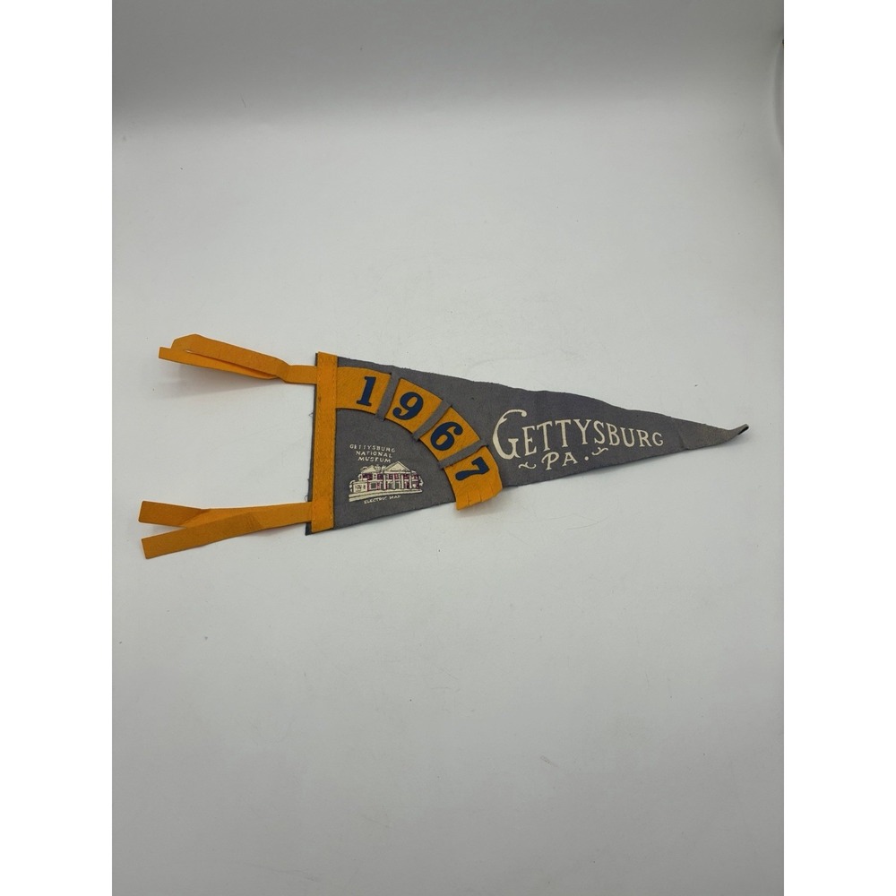 Vintage Gettysburg PA National Museum 17" Gray Felt Pennant Souvenir Travel 1967